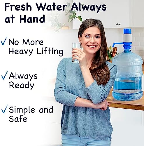 Manual Water Pump for 5 Gallon Bottle – Universal Fit for Crown Top and Screw Top Jugs - Adjustable Tubs, Protective Spout Cap, Cleaning Brush, BPA-Free Food-Grade Materials – 5 Gallon Water Pump