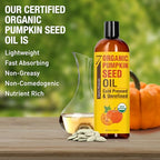 Seven Minerals NEW Pumpkin Seed Oil for Hair Growth, Face, & Body - Big 16oz Bottle - USDA Organic, Cold-Pressed & Hexane Free - Lightweight, Non-Greasy, & Deeply Moisturizing for Scalp, Skin