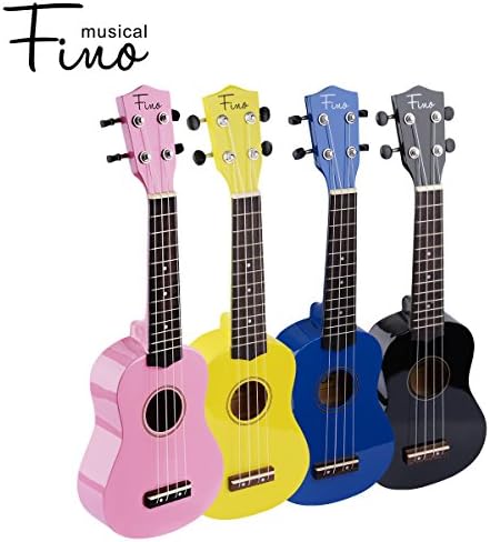 FINO Beginner Ukulele 21 Inch Soprano Ukelele for Kids Four String Wood Children Ukulele with Gig Bag (Pink)