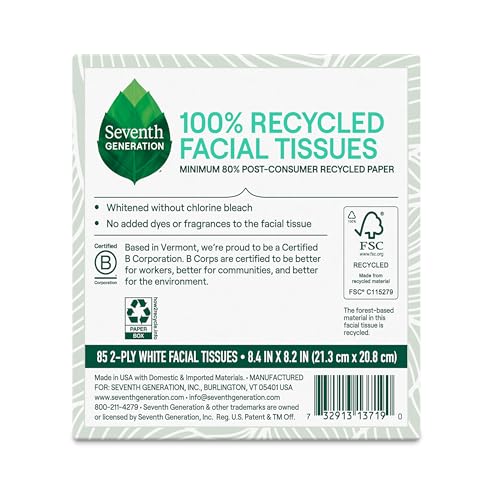 Seventh Generation Facial Tissue, 2-Ply Sheets, 85-Count Boxes (Pack of 36)