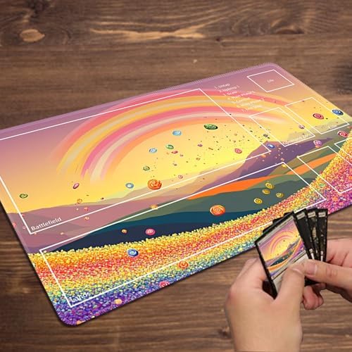 MTG Playmat with Zones Magic Card Playmat Game Mat,TCG & CCG Card Games Mat with Free Storage Bags Size 24 x 14 Inches (with Zones,Sun2)