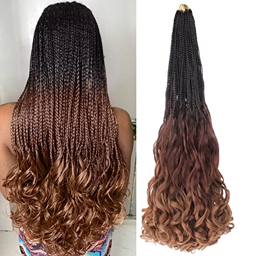 9 Packs Ombre Brown French Curl Crochet Braids 24 Inch Boho Box Braids Crochet Braids with Curly Ends Synthetic Goddess Braids Pre looped Crochet Hair for Women