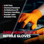 Jointown Basic Heavy Duty Nitrile Gloves Mechanic Gloves, Orange 8 Mil Nitrile Disposable Gloves Medium with Raised Diamond Texture, Latex Free, Powder Free Industrial Automotive Gloves Box of 200