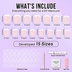 BTArtbox French Tip Press on Nails - Gel Press on Nails Short, No Fade Out Fake Nails with Nail Glue, Seamless Fit Glue on Nails in 15 Sizes Nail Kit for Valentine's Day Gift, Classic White