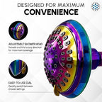 Luxury Spa Series Shower Head, 6 Spray Setting, 4.5 Inch Adjustable High Pressure Shower Head Fixture for Hard Water, 360-Degree Tilt Massage Shower System - Rainbow Finish Shower Head