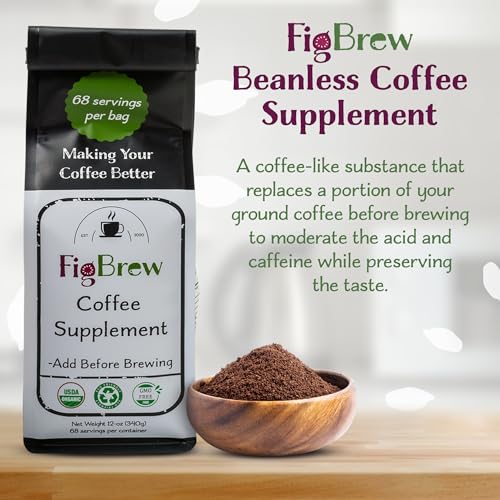 FigBrew Beanless Coffee Supplement | Coffee Alternative, Caffeine-Free, Single-Ingredient | Digestion-Friendly, Low Acid, Keto, Vegan & Organic| 68 Servings, 12oz Bag