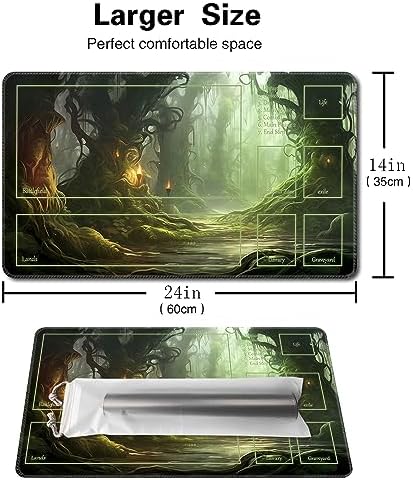 MTG Playmat Size 24x14in Free Storage Bags Non-Slip Backing, Ideal for Card Game Enthusiasts TCG Playmat (Forest Spirit Realm-Deck)