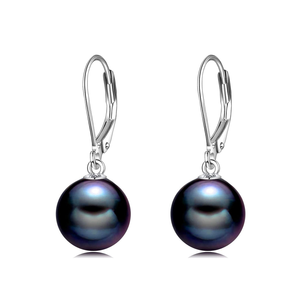 925 Sterling Silver Black Pearl Leverback Earrings Dangle Drop Jewelry for Women (Black Pearl)