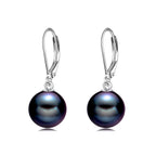 925 Sterling Silver Black Pearl Leverback Earrings Dangle Drop Jewelry for Women (Black Pearl)