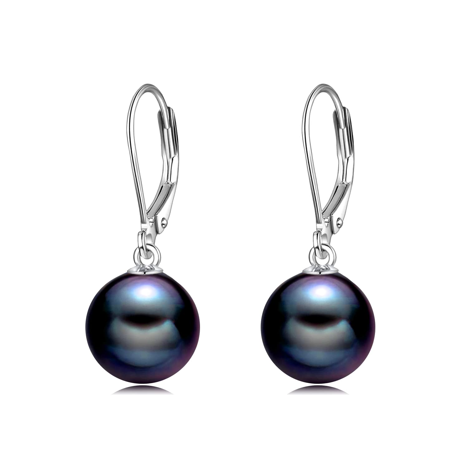 925 Sterling Silver Black Pearl Leverback Earrings Dangle Drop Jewelry for Women (Black Pearl)