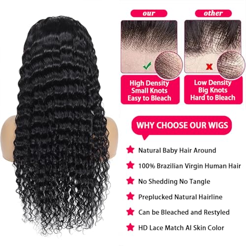 32 Inch 13x6 HD Deep Wave Lace Front Wigs Human Hair Pre Plucked 200% Density Transparent Deep Curly Lace Frontal Wigs Human Hair With Baby Hair Glueless Human Hair Wig For Women