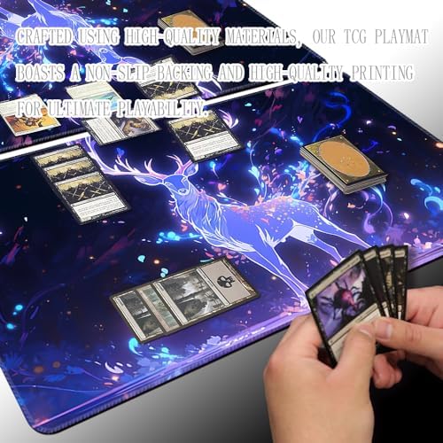 Board Game 14x24in MTG Playmat Compatible for OCG CCG RPG TCG Playmats (Blue Deer 2)