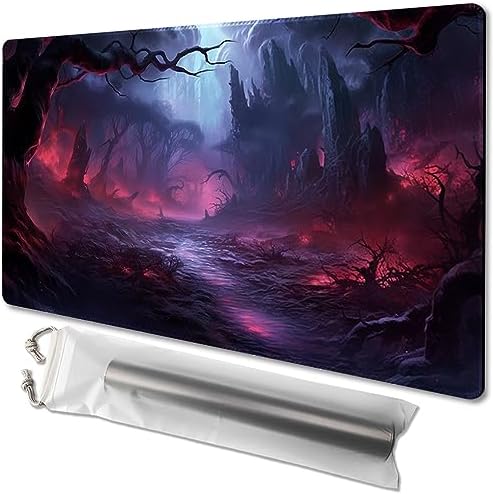MTG Playmat Size 24x14in Free Storage Bags Non-Slip Backing Printing, Ideal for Card Game Enthusiasts TCG Playmat (No with Zone,Crimson Forest)