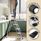 KINGRACK 4 Step Folding Ladder, 900 lbs Load Capacity, Non-Skid Large Pedals, Handrail, Safety Lock, Sturdy Step Stool for Home, Office, Garden, Multi-Purpose, White