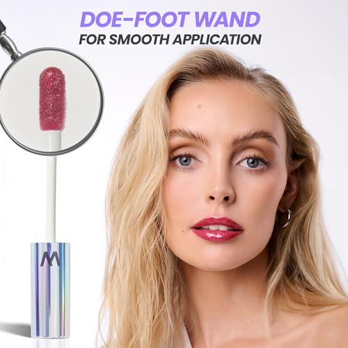 Wonderskin WONDER BLADING Top Gloss - Red Glitter Lip Gloss, Hydrating and High Shine Finish Lip Makeup (Red Glitter)