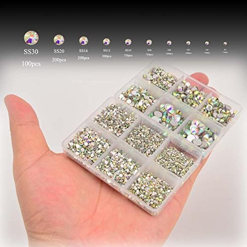 8000pcs Non Hotfix Rhinestones 10 Sizes Flatback Crystal Glass Rhinestones with Tweezers and Picking Pen for Nail Art Clothes Bags Phone Decorations Crafts DIY (001ab Crystal AB Mix SS3-SS30)