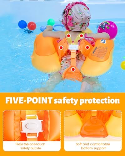 LAYCOL Baby Swimming Float Inflatable Baby Pool Float Ring with Sun Protection Canopy,add Tail no flip Over for Age of 3-36 Months