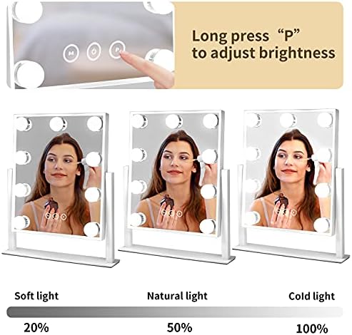 Vanity Mirror with Lights, Makeup Mirror with Lights,3 Color Lighting Modes Detachable 10X Magnification Mirror Touch Control,360°Rotation, White.