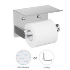 VAEHOLD Self Adhesive Toilet Paper Holder with Phone Shelf Stainless Steel Wall Mounted Toilet Paper Roll Holder - Rustproof and Bathroom Washroom Tissue Roll Holder with Storage Shelf - Silver