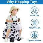 iPlay, iLearn Bouncy Pals Hopping Cow Horse, Toddler Girl Boy Inflatable Bouncing Animal Hopper Toy, Outdoor Indoor Plush Ride on Bouncer, Baby Birthday Gift 18 Month 2 3 4 Year Old Kid - Cow