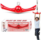 Ninja-Twister Swing Spins Set: Slackline Attachments - 360° Handle Twist-Spin Flips Toy Activate Ninja Powers Warrior Accessories Kids Hang Toys for Playground Backyard, Red