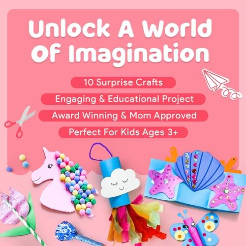Unicorn Craft Box - 10 Fun Arts and Crafts for Kids Ages 4-8, No Mess, Educational, Mermaid Art Projects, Toddler Crafts & Activities Kit with Supplies, Gift for Girls 3 4 5 6 7 8 Years Old