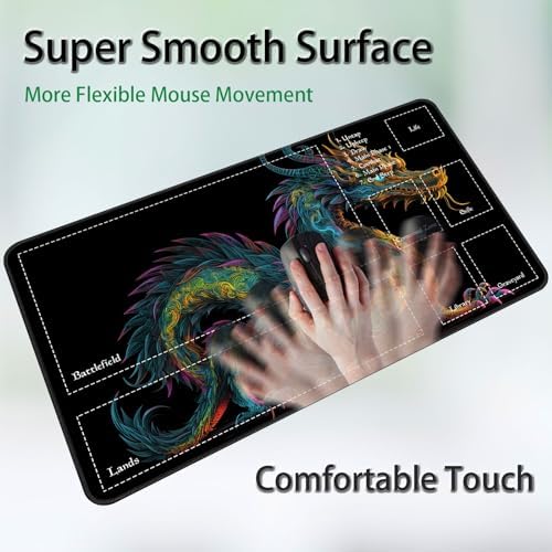 for MTG Game Playmat, for Magic TCG Rubber Play mat,Tabletop Card Playmats with Smooth Surface,Trading Card Inked Game Mat with Zones,Battle Game,Colorful Dragon