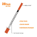 U-100 Disposable Syringes with Needle – 1ml/cc, 30G 5/16" (8mm), Individually Wrapped,30Pack
