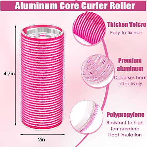 WILLBOND 4 Pcs Long Hair Rollers for Bangs Aluminum Core Curlers Thermal Self Grip Roller for Long and Medium Hair Women Hairstyle(4.7 x 2 Inch,Rose Red, Purple)