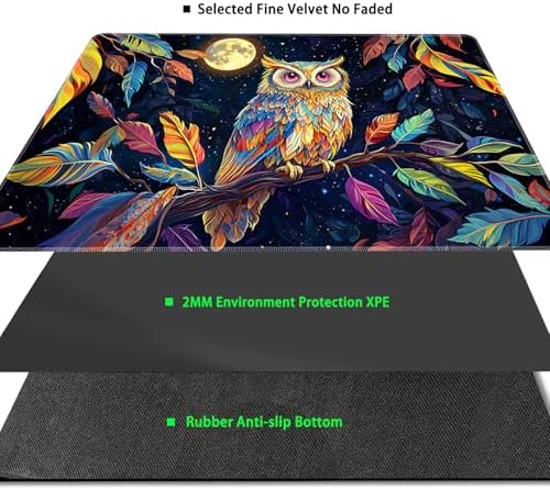 MTG Playmat Magic Card Playmat Game Mat,TCG & CCG Card Games Mat with Free Storage Bags Size 24 x 14 Inches (No with Zones,Owl)