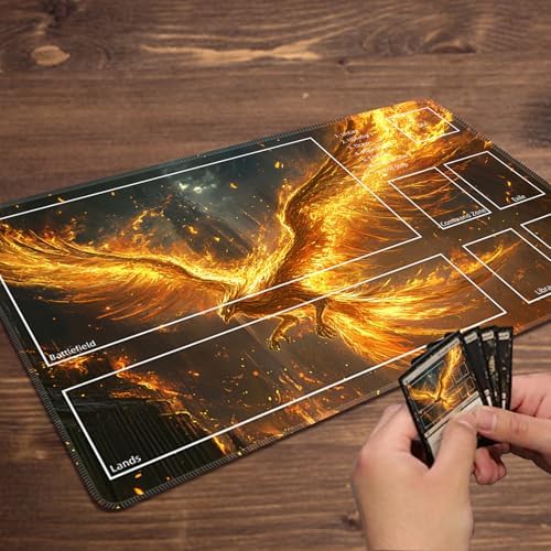 MTG Playmat with Zones Magic Card Playmat Game Mat,TCG & CCG Card Games Mat with Free Storage Bags Size 24 x 14 Inches (with Zones,Bird)