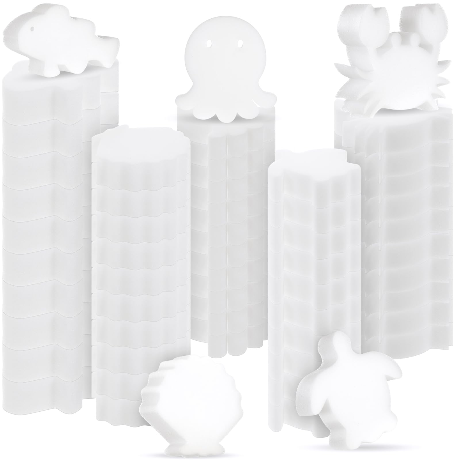 Zhehao 50 Pack 5 Shapes Hot Tub Sponge Absorber Oil Absorbing Sponge Foam Hot Tub Scum Absorber for Swimming Pool Spa Cleaning Accessories(White)