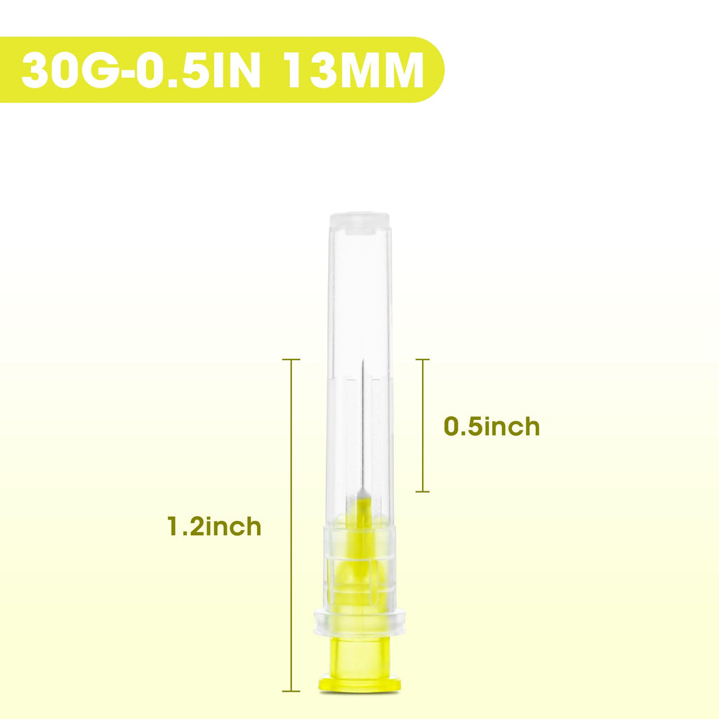 30 Gauge 1/2 Inch Disposable Needles with Caps - Luer Lock Lab Dispensing Accessories Individually Wrapped, Box of 50