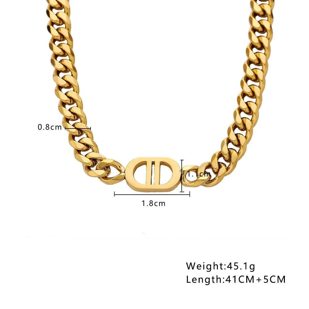 Plerjom Gold Jewelry Set for Women,Classic 18K Gold Ladies' Letter Necklace and Bracelets,Elegant Cuban Chain,Women Valentine Anniversary Birthday Friendship Gift (Fashion)