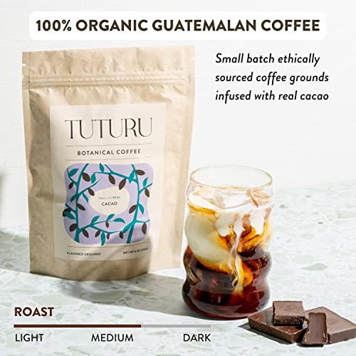 Organic Dark Chocolate Ground Coffee - Medium Roast, Organic Flavored Coffee - Real Cacao - Smooth Low Acid - Perfect for Drip, Pour Over or Cold Brew - 8 oz, 22 Servings