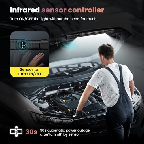 Work Light【AUTO ON/Off】 3000LM 5200mAh Under Hood LED Work Light with Hooks, Portable Magnetic Rechargeable Cordless Job Site Lighting for Mechanic/Car Repairing/Garage-Black