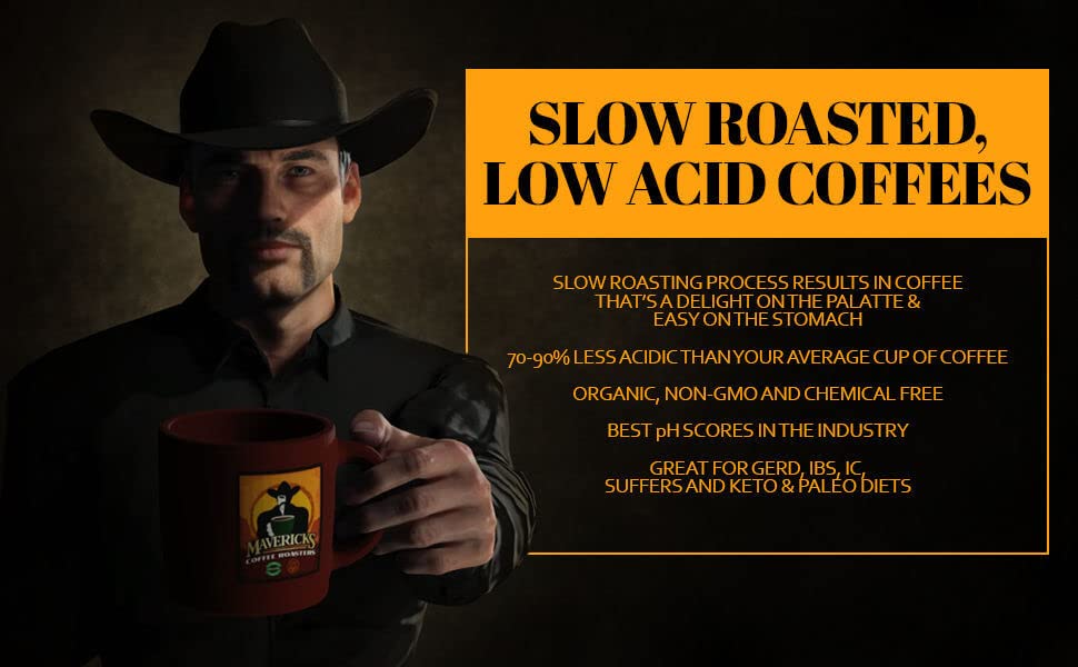 Mavericks Low Acid Coffee - Midnight Ride Blend - Organic and Non-GM0 (Coffee Ground) 16 oz - Bold and Smooth Dark Roast with 90% Less Acid - Safe for GERD and Keto Diets