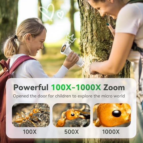 HP40 IPS Microscope for Kids: [Easy and Fun] 2" Portable Handheld Kids Microscope Miniscope, Pocket Mini Scope Educational Science Kit, Christmas Birthday Gifts for Kids, PC View, White