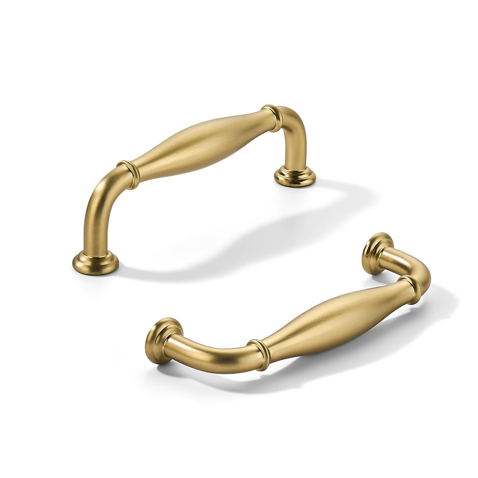 khtumeware 10 Pack 3-1/2inch(89mm) Hole Center Brushed Brass Cabinet Pulls Solid Heavy-Duty Satin Brass Tradition Handles Hardware for Bathroom Dressers Pull cabinets