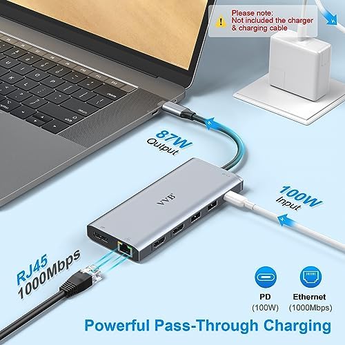 USB C Laptop Docking Station Dual Monitor HDMI for Dell/Lenovo/HP Laptop 14 in 1 USB C Hub Multiport Adapter Dongle Dock USB C to 2 HDMI 4K+DisplayPort+Ethernet+4USB+2USB C+100W PD Charger+SD/TF+Audio
