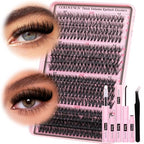 Eyelash Clusters Kit 60+70+80+100D Individual Lashes 320Pcs 12-18mm Lash Extension Kit Wispy Eyelash Extension Kit Fluffy Volume Waterproof Cluster Eyelash Extensions Kit