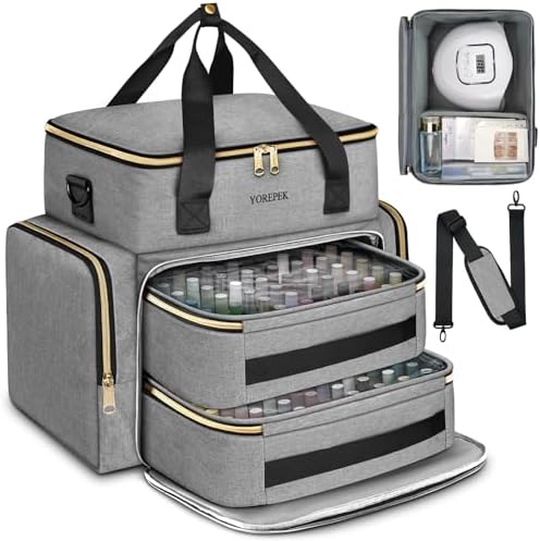 YOREPEK Nail Polish Organizer Case Holds 96 to 100+ Bottles (15ml/0.5 fl.oz) UV lamp, Extra Large Nail Polish Holder with Support Board for Easy Access, Gel Kit Bag For Manicure Tools, Grey