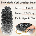 Pretwisted Gogo Curl Crochet Hair 14 Inch 8 Packs Short Curly Crochet Hair for Women Pre looped Ocean Wave Crochet Hair Water Wave Crochet Hair Deep Wave Crochet Braiding Hair(14 inch 8 packs 1B/Grey)