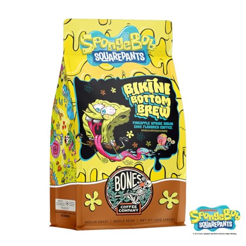 Bones Coffee Company Spongebob Bikini Bottom Brew Flavored Coffee Beans, Whole Bean Coffee Medium Roast Low Acid, Chocolate Souffle Flavor (12 oz)