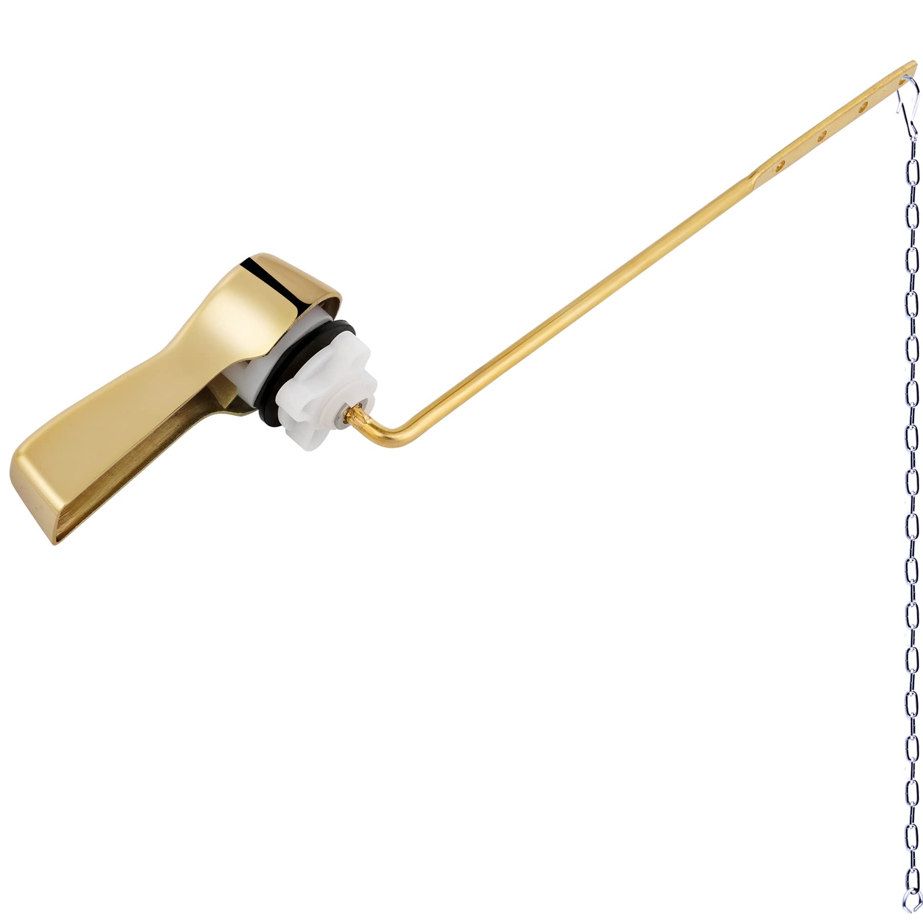 Hibbent Universal Metal Front Mount Toilet Handle Replacement Kit, Brass Toilet Flush Tank Lever with Stainless Steel Flapper Chains for Most Toilets, Shiny Gold