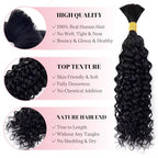 Human Braiding Hair Deep Water Wave Bulk 100g 2 Bundles 26 Inch 100% Brazilian Virgin Curly Extensions for Boho Braids Natural Black Wet and Wavy Braiding Boho Human Hair