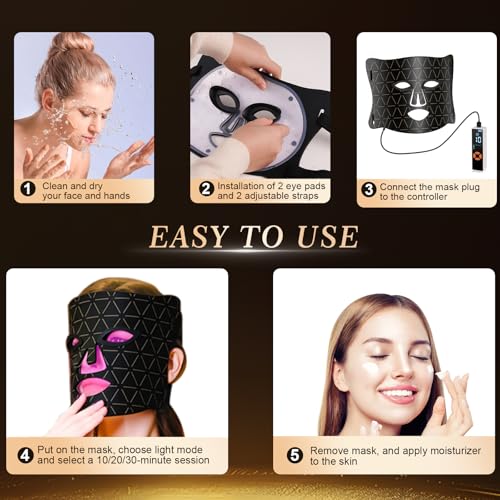 Red Light Therapy for Face, Enhance LED Face Mask Light Therapy for Acne, Wrinkles & Skin Rejuvenation, 3 Light Modes & Timing Settings, Eye Protection, Portable LED Face Mask Home Skincare