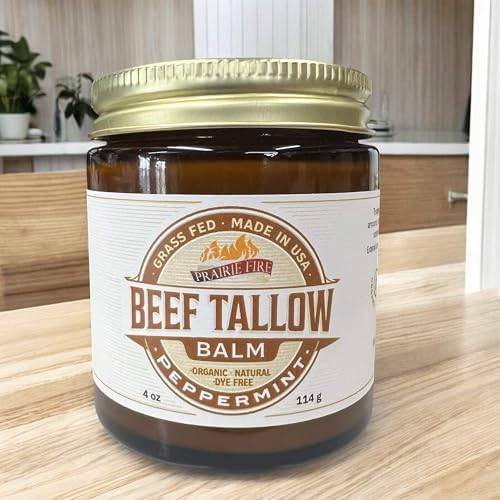 Beef Tallow Balm - 4 oz - Organic Grass Fed and Finished Tallow - Made in USA - Moisturizing Skin Care Peppermint
