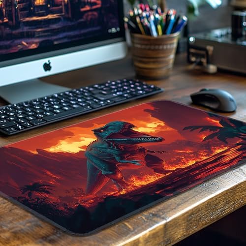 MTG Playmat Non-Slip Rubber Backing Printing Commander Board Game Desk Mat Duel Mat TCG PTCG Playmat 24x14 inches and Free Storage Bags (Tyrannosaurus)