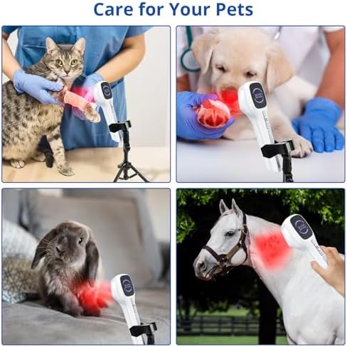 Cold Laser Therapy Device for Humans & Dogs, 4x808nm + 14x650nm Red Light Therapy for Body Pain Relief, Handheld Near Infrared Light with Stand for Joint, Back, Knee & Muscle Use